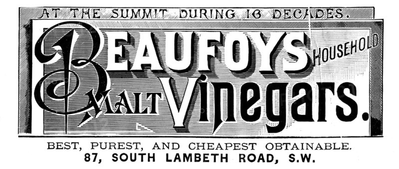 Advertisement for Beaufoys Household Malt Vinegars, 1890. Creator: Unknown.