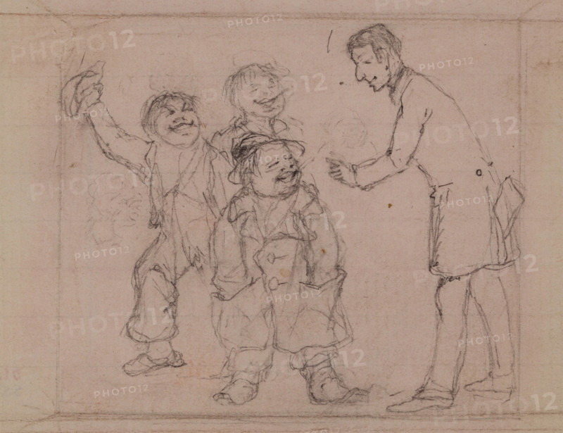 Man and Three Boys, c1820-1865. Creator: David Claypoole Johnston.