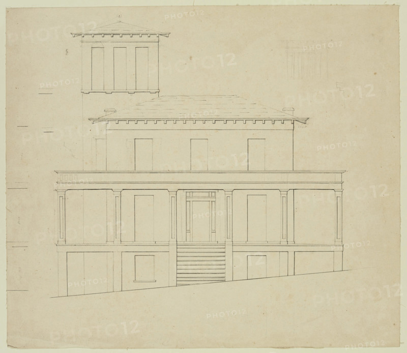 Front Elevation of Proposed Villa at Catskill, between 1840 and 1841. Creator: Thomas Cole.
