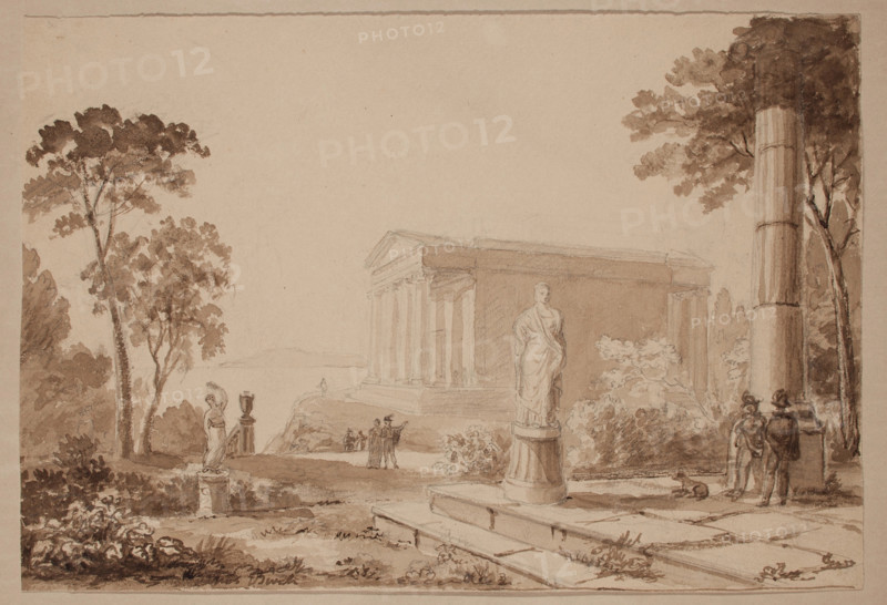 Figures in Classical Landscape, c1800-1850. Creator: Thomas Birch.