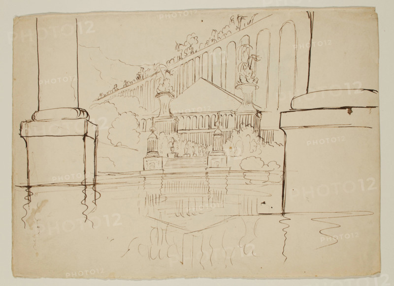 Architectural Fantasy, Study for THE ARCHITECT'S DREAM, c1839. Creator: Thomas Cole.