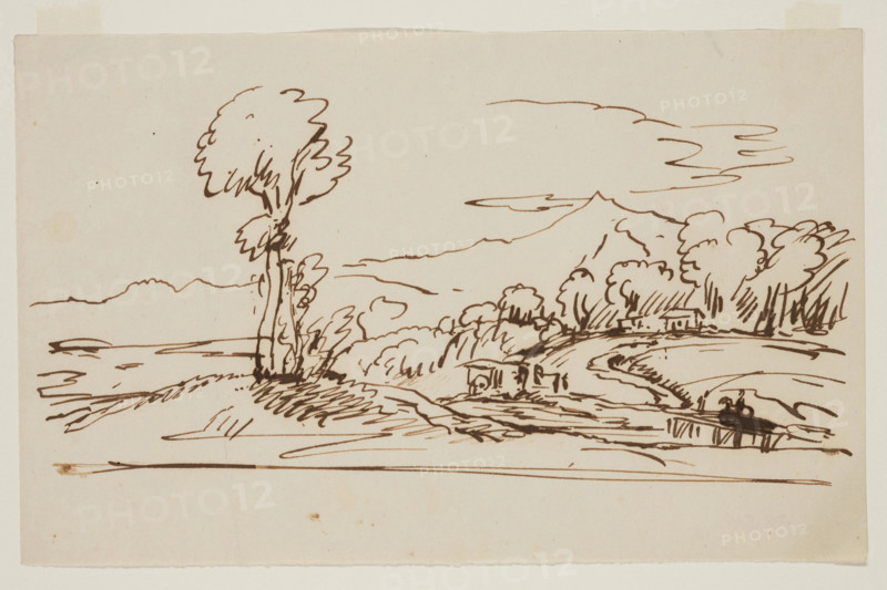 Landscape with Buildings and Bridge, c1820-1848. Creator: Thomas Cole.