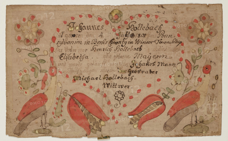 Birth and Baptismal Certificate of Johannes Hollebach, 1801. Creator: Unknown.