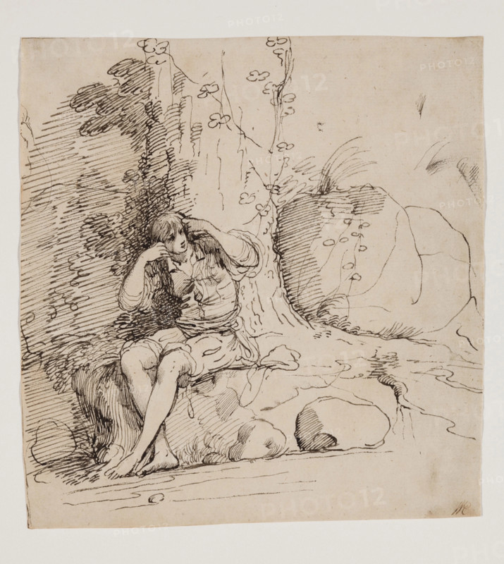 Young Person Seated by a Tree, 1777. Creator: John Hamilton Mortimer.