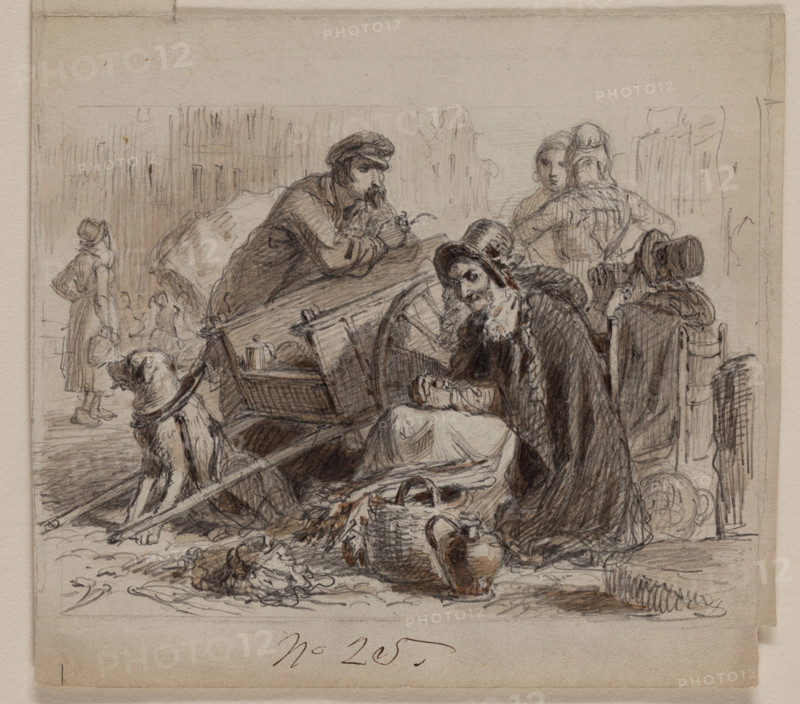 Dog Cart and Six Figures, late 19th century. Creator: Felix Octavius Carr Darley.