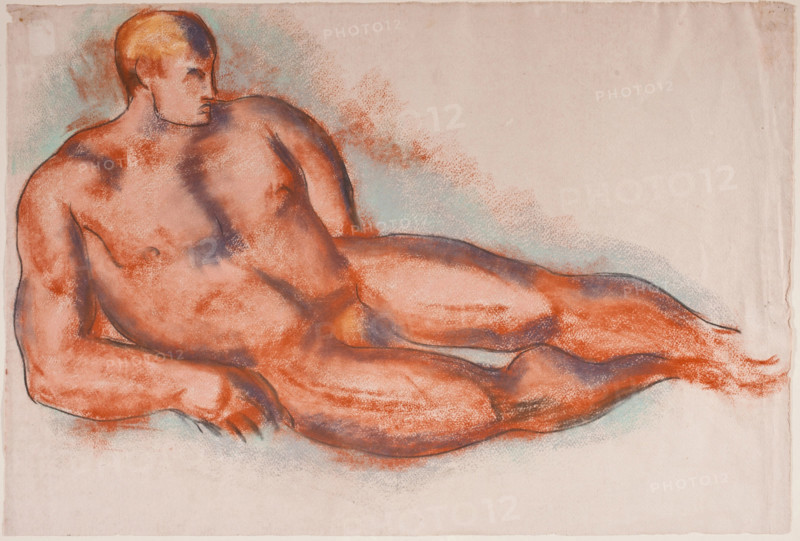 Seated Male Nude, 1923. Creator: Marsden Hartley.