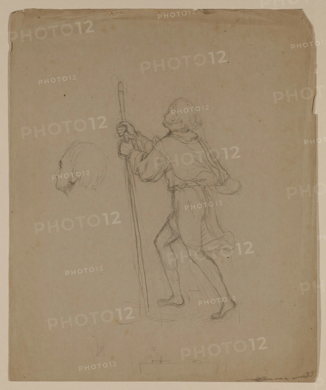 Bearded Figure in a Cape and Tunic Holding a Staff, between 1820 and 1848. Creator: Thomas Cole.