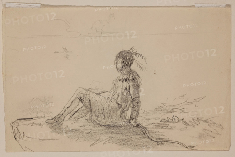 Indian Seated Overlooking a Lake, c1820-1848. Creator: Thomas Cole.