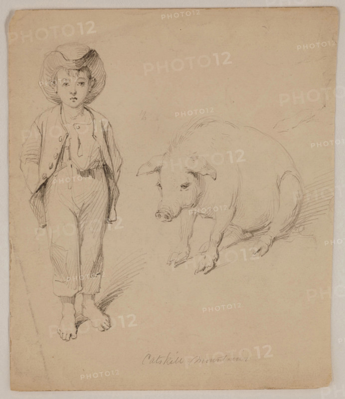 Boy and Sow, late 19th century. Creator: Felix Octavius Carr Darley.