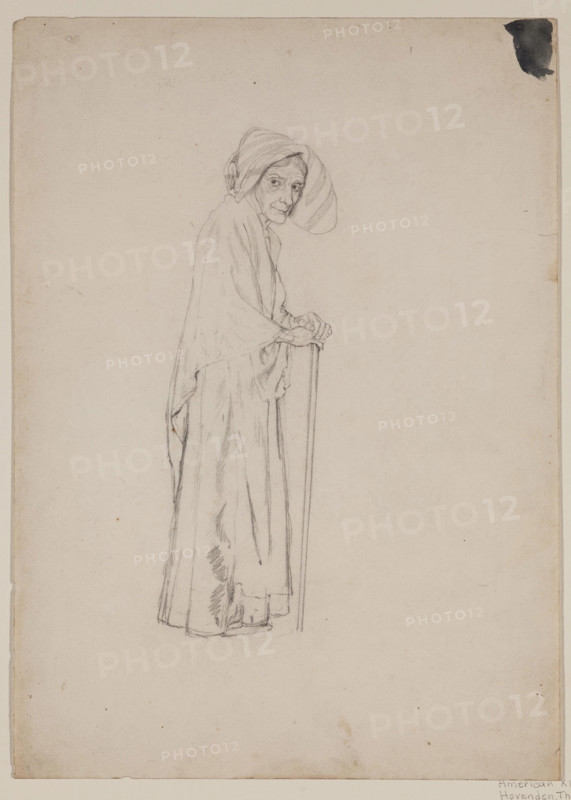 Old Woman with Cane, c1860-1895. Creator: Thomas Hovenden.