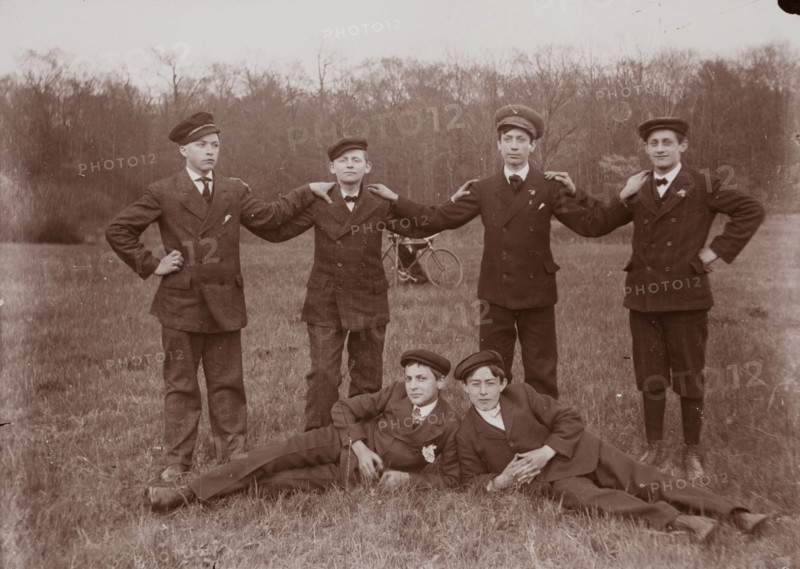 Untitled (six boys and boy with bicycle in background, neg. #22), between 1910 & 1935, printed c1975 Creator: Wendell Hotter.