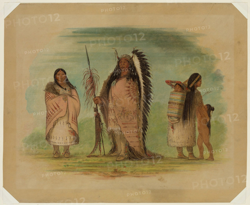 Chief Black Rock with His Wife and Daughter, 1865. Creator: George Catlin.