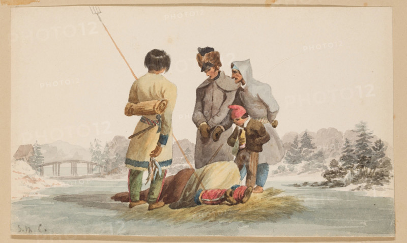 Indians Spearing Trout through the Ice, between 1800 and 1825. Creator: Unknown.