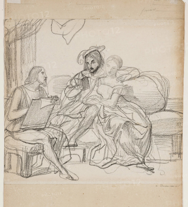 Leonardo da Vinci and Francis I, between 1800 and 1857. Creator: Achille Deveria.