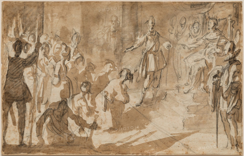 Admiral Inghirami Presenting Berber Prisoners to Ferdinand I of Tuscany, between 1615 and 1620. Creator: Jacques Callot.