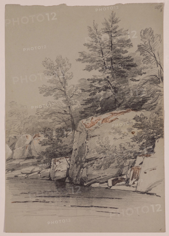 Rocks and Trees near the Water, 19th century. Creator: John William Casilear.