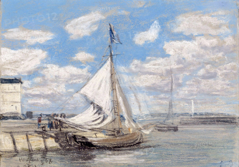 Fishing Boat in Honfleur Harbor, 1858. Creator: Eugene Louis Boudin.