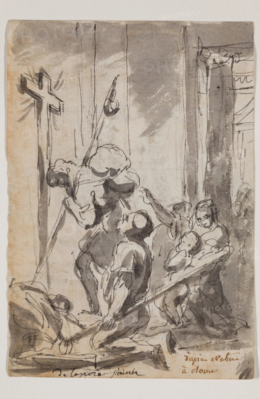 Pilgrims in Front of the Porta Santa at Saint Peter's, c.between 1752 and 1756. Creator: Augustin Pajou.