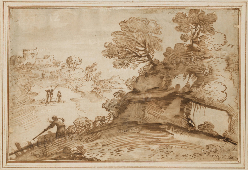 Landscape with a Hunter, 17th century. Creator: Guercino.