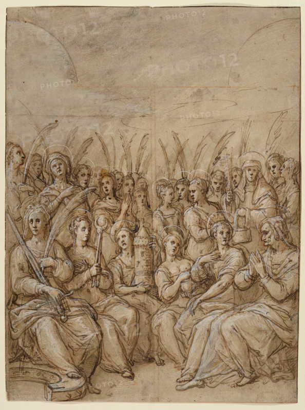 Design for the Outer Wings of an Altarpiece, with a Group of Virgin Martyrs..., 16th century. Creator: Federico Zuccaro.