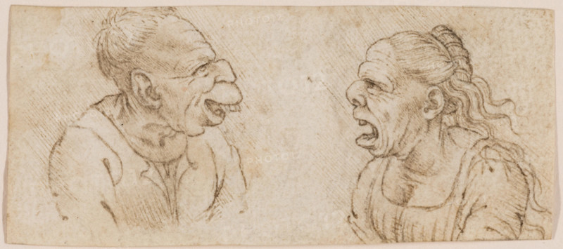 Two Grotesque Heads Facing Each Other in Profile, c1510. Creator: Francesco Melzi.