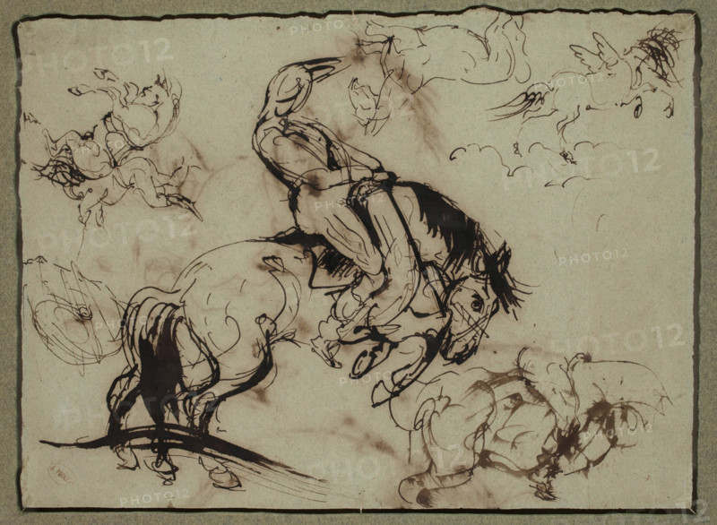 Horses and Riders, 19th century. Creator: Attributed to Théodore Géricault (1791-1824).