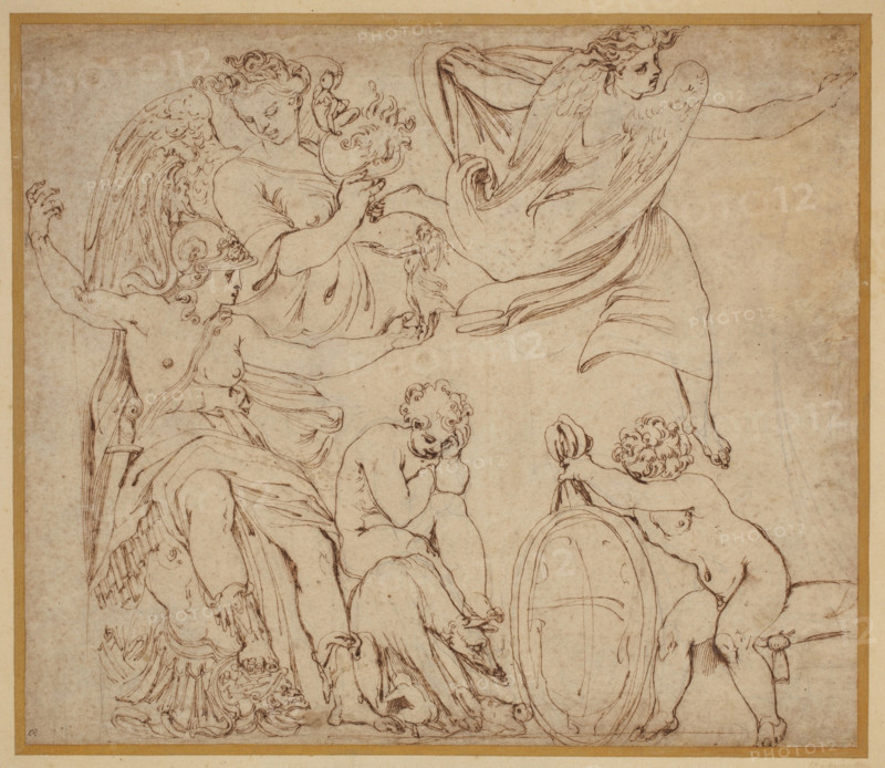 The Goddess Roma, the Wolf of Rome with the Infants Romulus and Remus...between 1538 and 1547. Creator: Perino del Vaga.