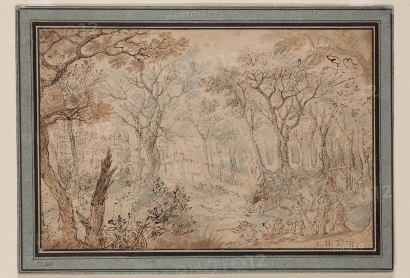 Landscape with Stag Hunt, early 17th century. Creator: Unknown Dutch; After David Vinckboons Flemish, 1576-1629 .