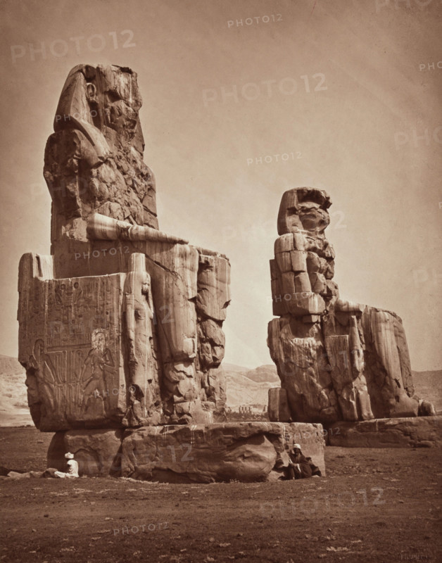 The Colossi of Memnon, Statues of Amenhophis III. Luxor, West bank (Thebes), c1869. Creator: Unknown.
