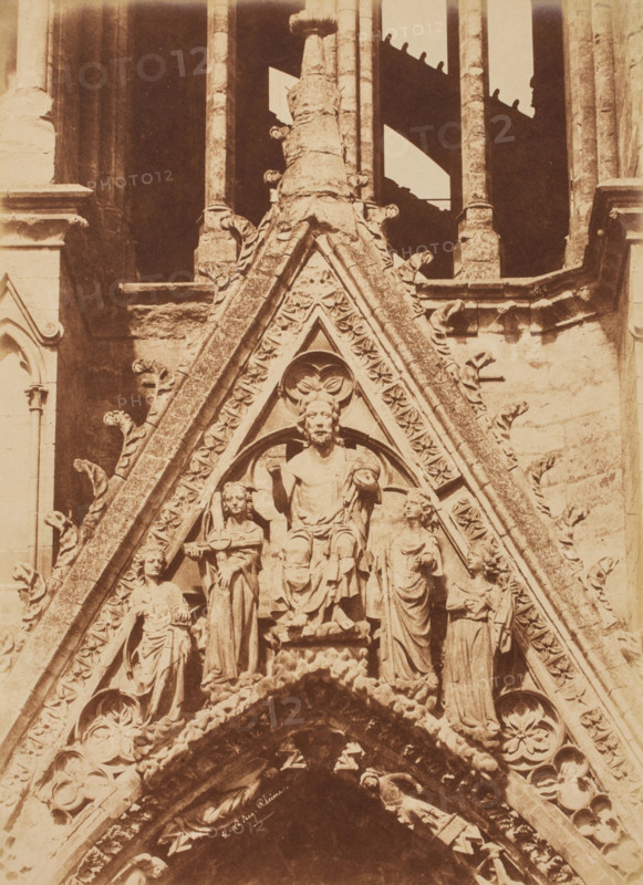 Gable: Christ of the Apocalypse Surrounded by Angels Carrying Instruments..., Reims Cathedral, c1851 Creator: Henri Le Secq.
