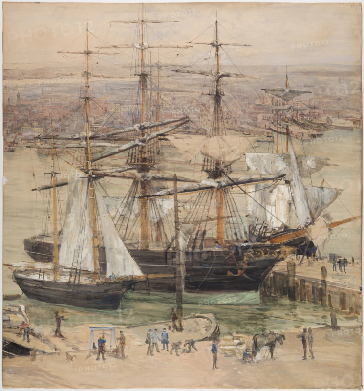 New York Harbor, 19th century. Creator: Jules Lessore.