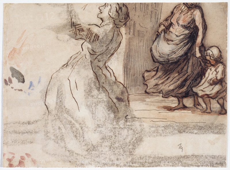 Figure of a Woman and Woman with Child, between 1808 and 1879. Creator: Honore Daumier.