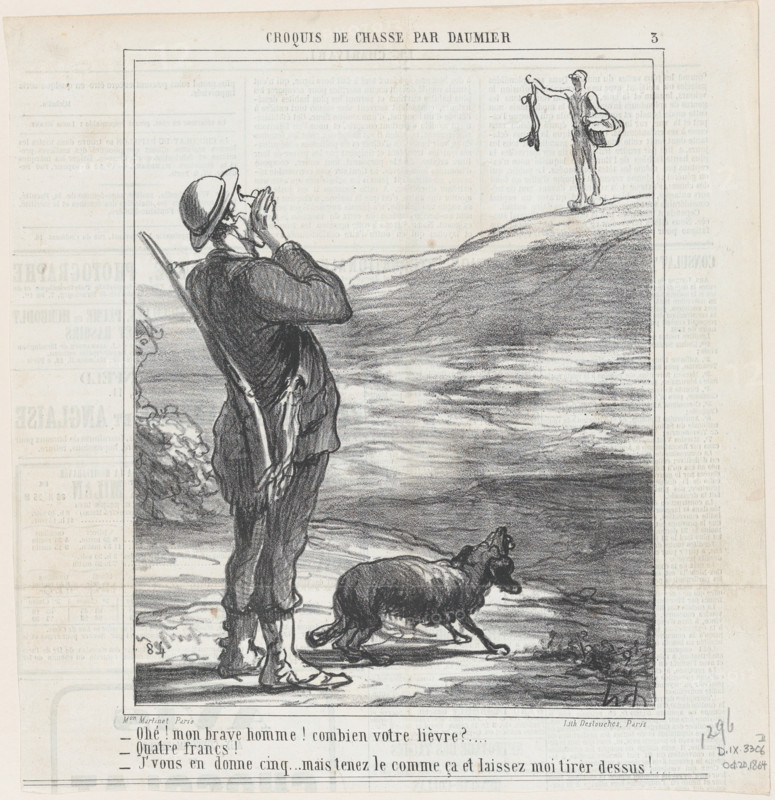 Ohé! mon brave homme! combien votre lièvre?..., 1864.  Creator: Honore Daumier.