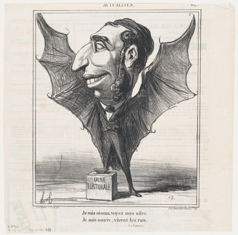 Je suis oiseau, voyez mes ailes, 1869.  Creator: Honore Daumier.