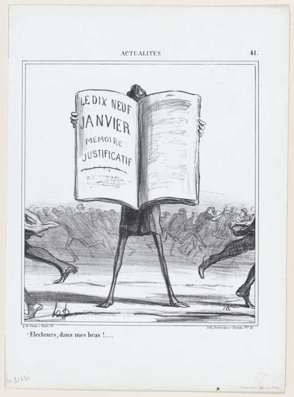 Electeurs, dans mes bras!..., 1869.  Creator: Honore Daumier.