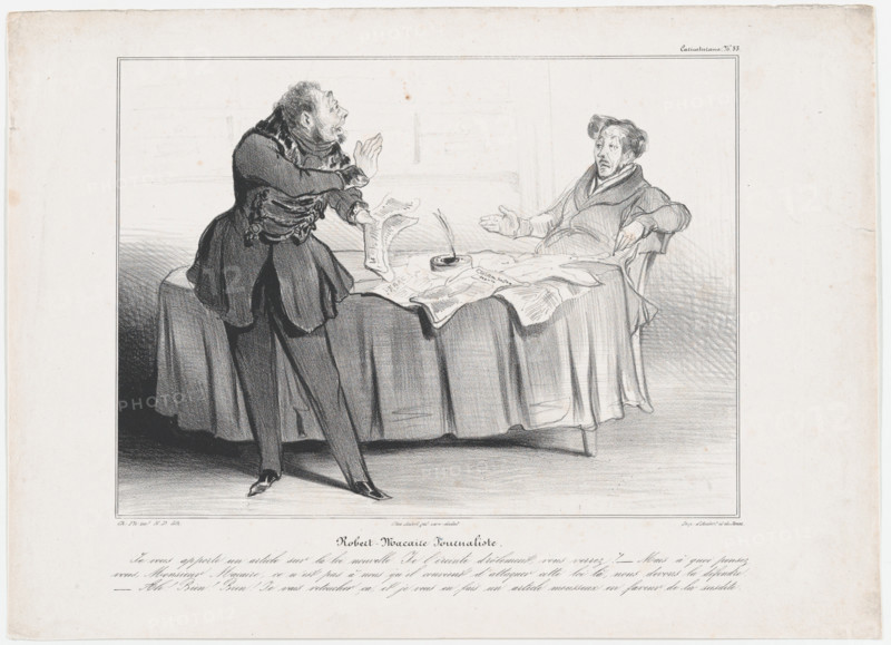 Plate 33: Robert Macaire Journaliste, 1838.  Creator: Honore Daumier.