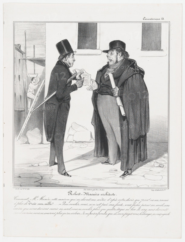 Plate 41: Robert Macaire architecte, 1838. Creator: Honore Daumier.