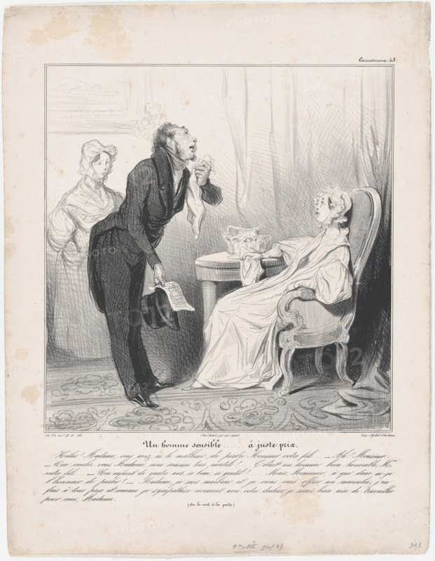 Plate 43: Un homme sensible...à juste prix, 1838.  Creator: Honore Daumier.