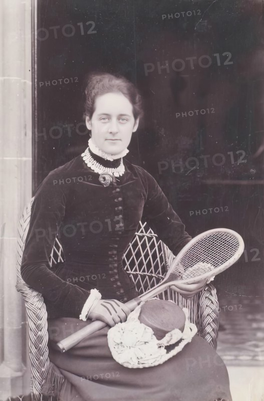 Miss Mary Millais with Tennis Racket, from an album compiled by Sir John Everett Millais. Creator: Unknown.