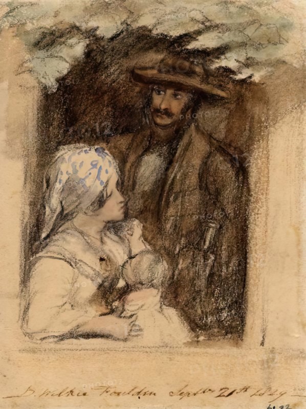Man with Woman and Child at Window, 1829. Creator: David Wilkie.