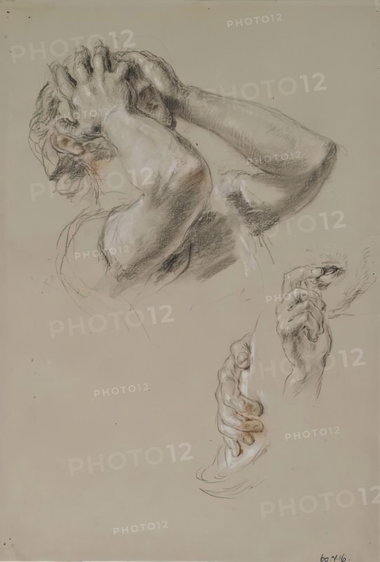 Head with Hands hiding Face, Study of Hands, c1825-1849. Creator: William Allan.