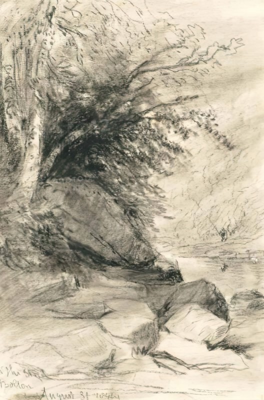 On the Wharf, Bolton Abbey, 1844. Creator: David Cox the Elder.