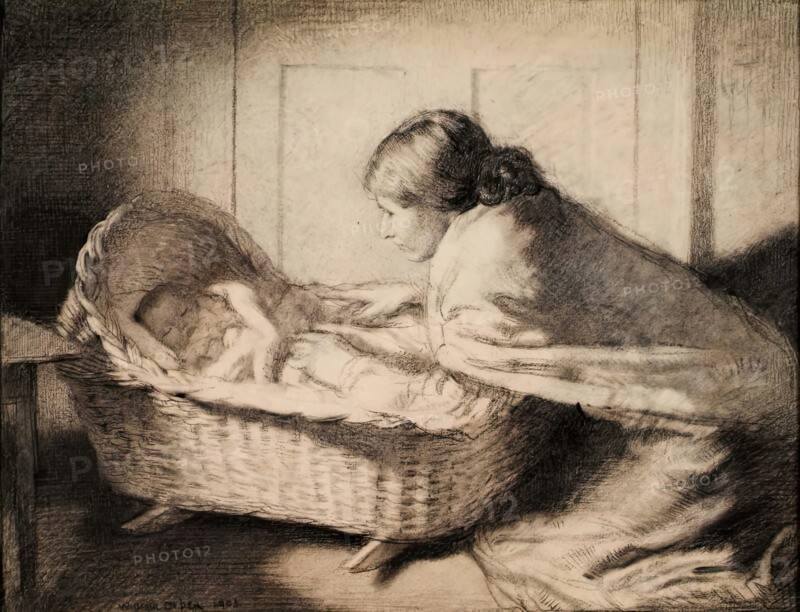 By the Cradle, 1903. Creator: William Orpen.