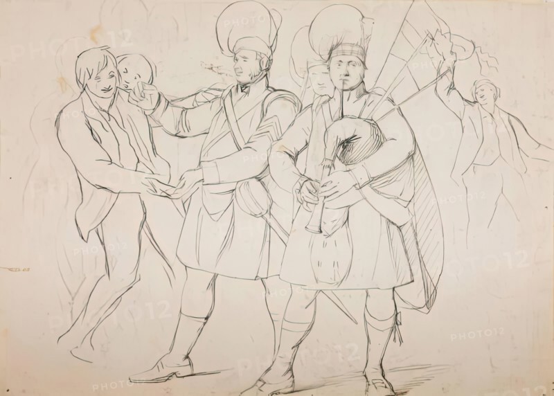 Study for a Group of Recruiting Soldiers in "A Scotch Fair", c1840s. Creator: John Phillip.