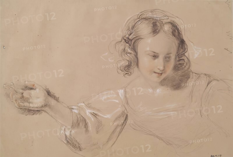Girl with Outstretched Arm - Study for Dick Whittington and His Cat, c1836. Creator: William Allan.