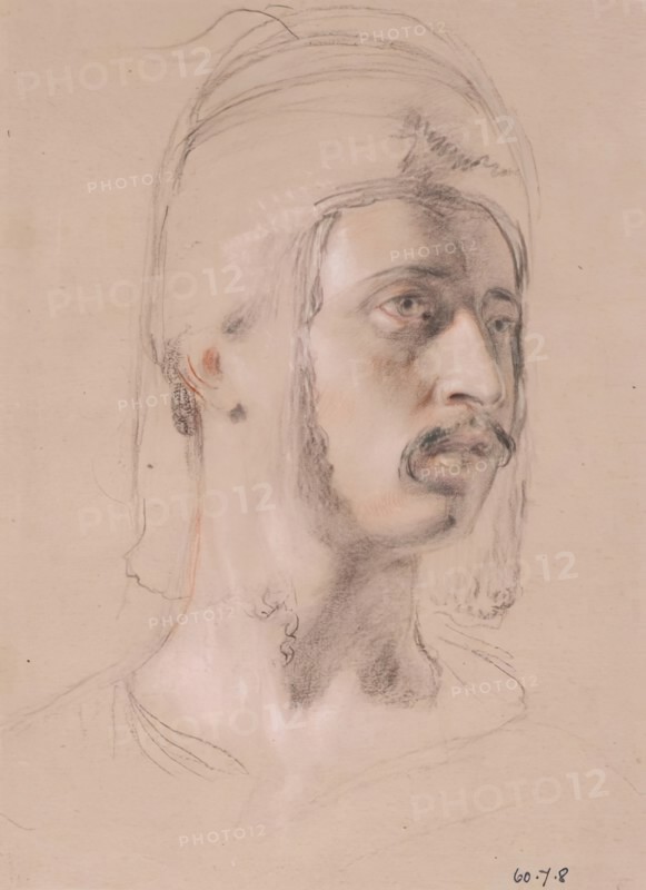 Head of a Circassian Chief - Study for Slave Market, Constantinople, 1830. Creator: William Allan.