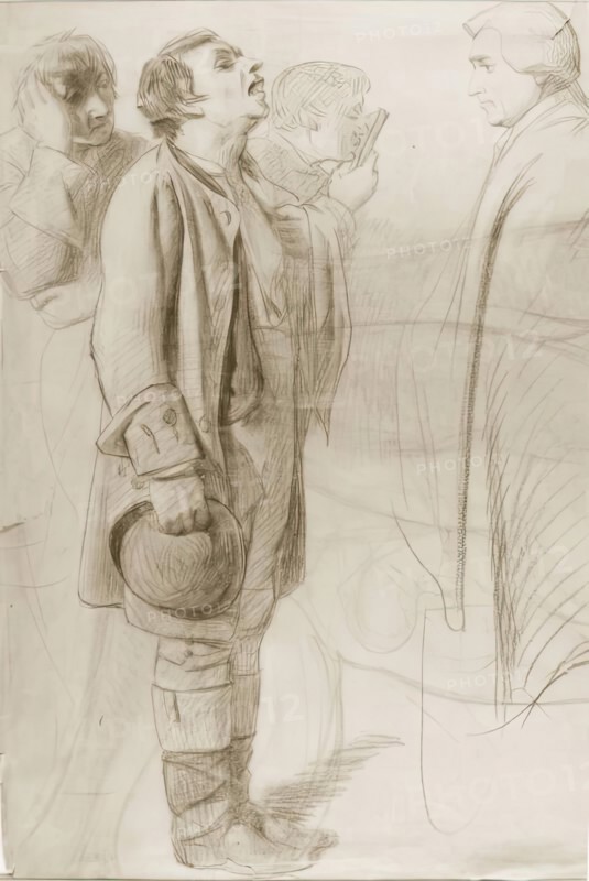 Man Being Examined-Study for "Drawing for the Militia" & verso Study of Robert The Bruce, 1849. Creator: John Phillip.