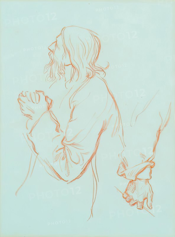 Study of an Old Man with Clasped Hands, c1840-1900. Creator: George Frederick Watts.