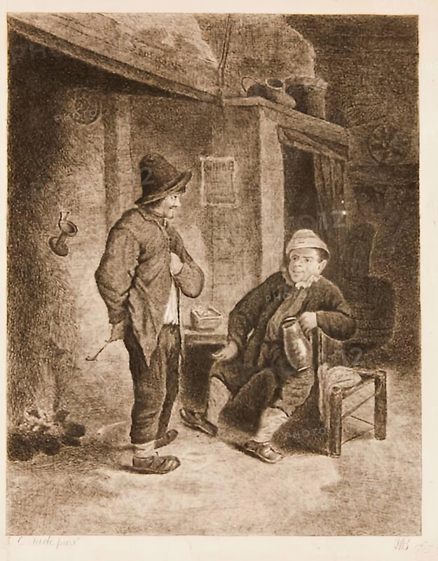 Interior of a Tavern, with two peasants, (c1645), 1780s Creator: William Baillie.