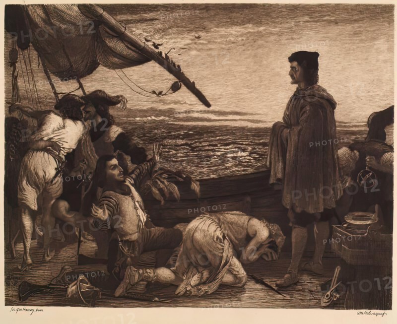 Dawn Revealing the New World to Columbus, (c1852), c1900s. Creator: William Brassey Hole.